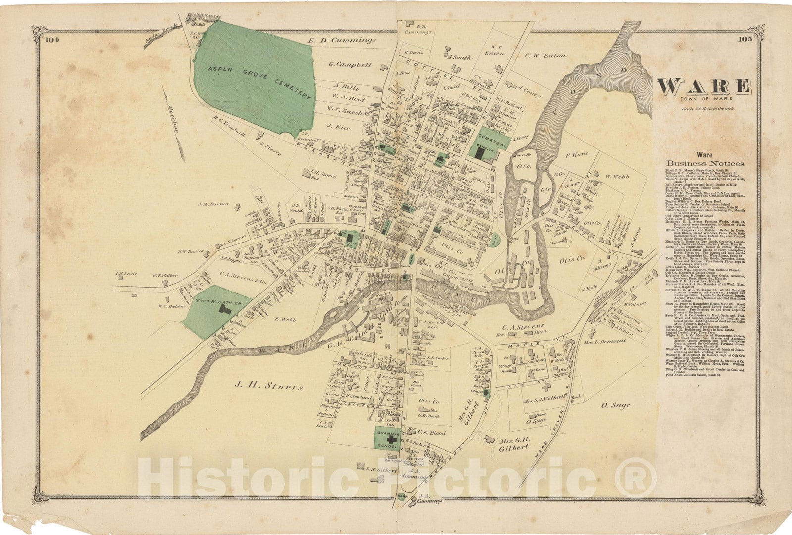 Historic Map : Atlas of Hampshire County Massachusetts, Ware 1873 , v2, Vintage Wall Art