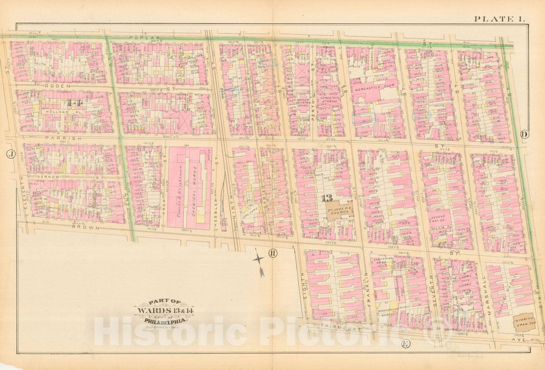 Historic Map : Atlas City of Philadelphia, Philadelphia 1886 Plate I , Vintage Wall Art