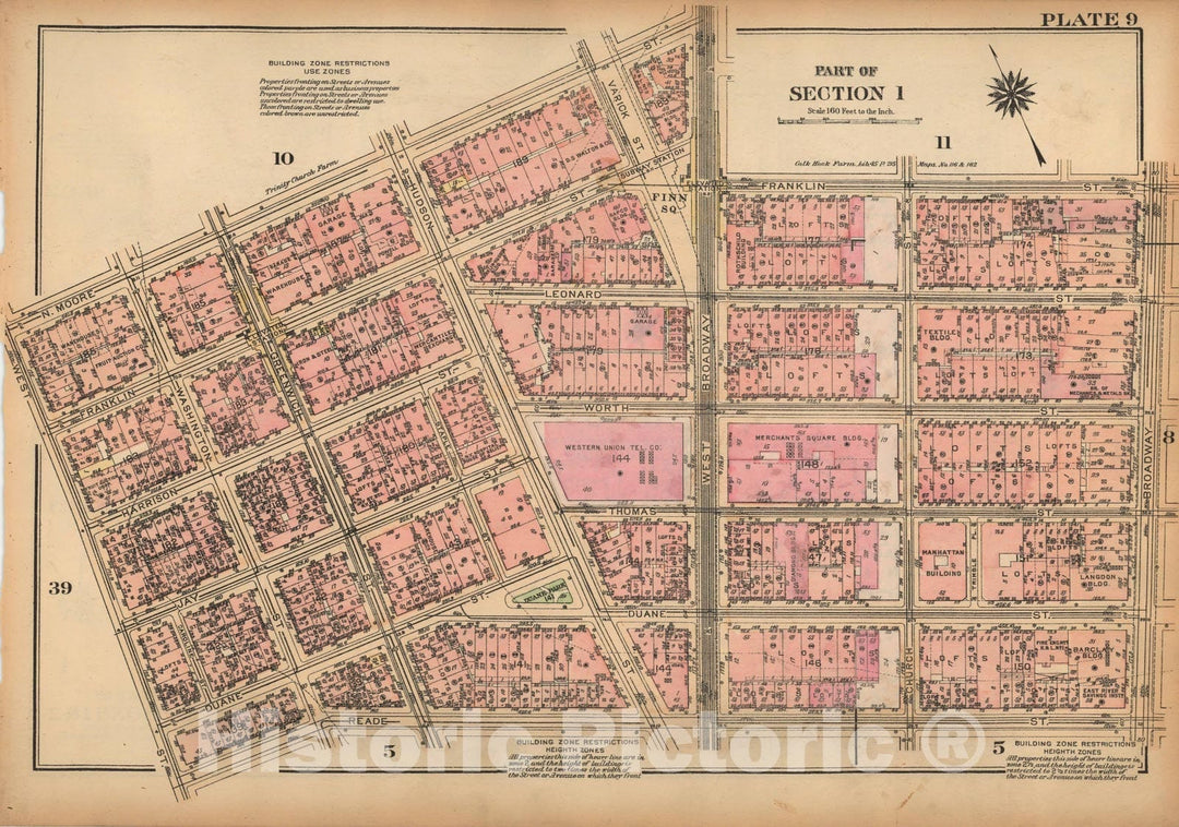 Historic Map : Land Book of the Borough of Manhattan, City of NY, Manhattan 1925 Plate 009 , Vintage Wall Art