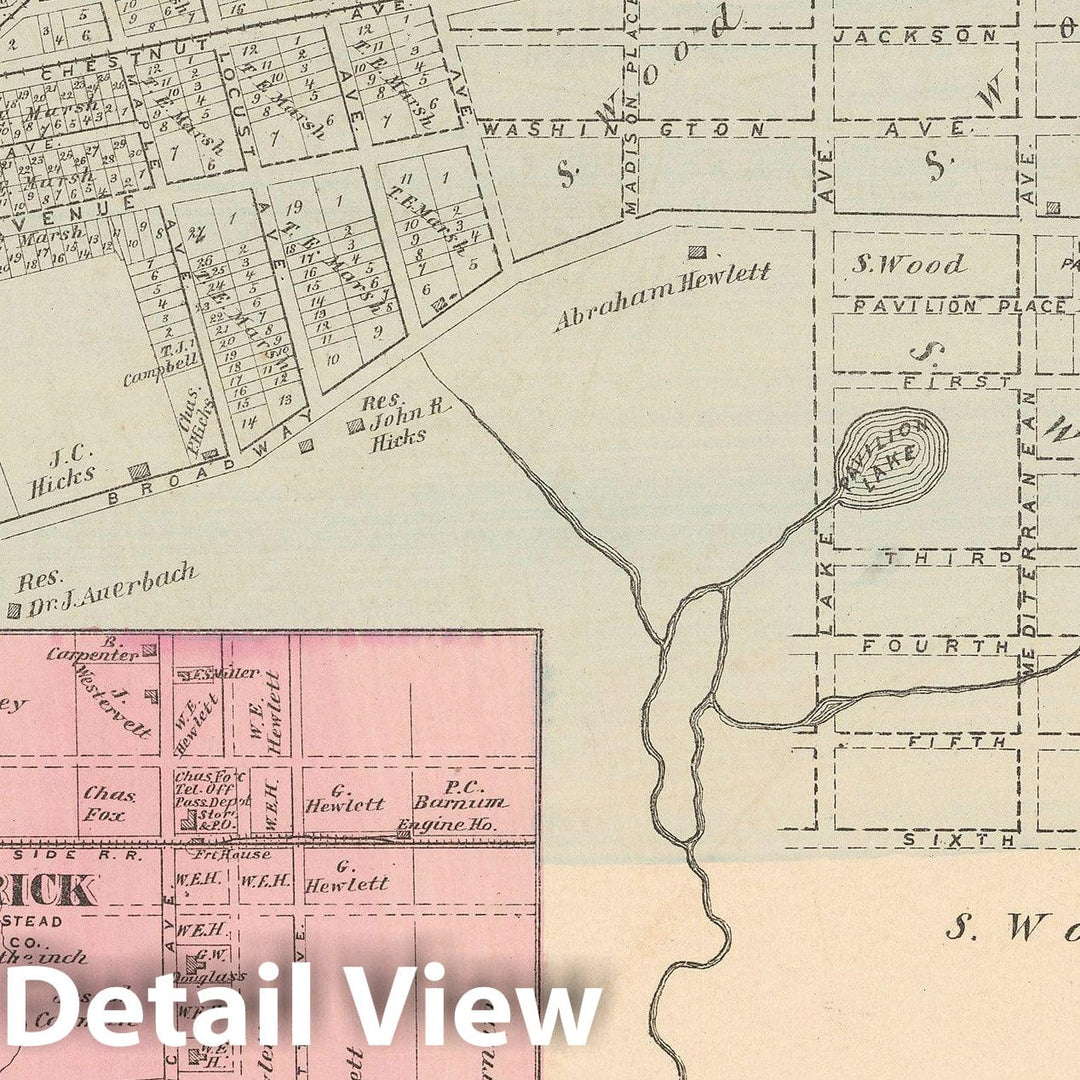 Historic Map : Atlas of Long Island, New York, Hempstead & Queens & Rockaway 1873 , v2, Vintage Wall Art