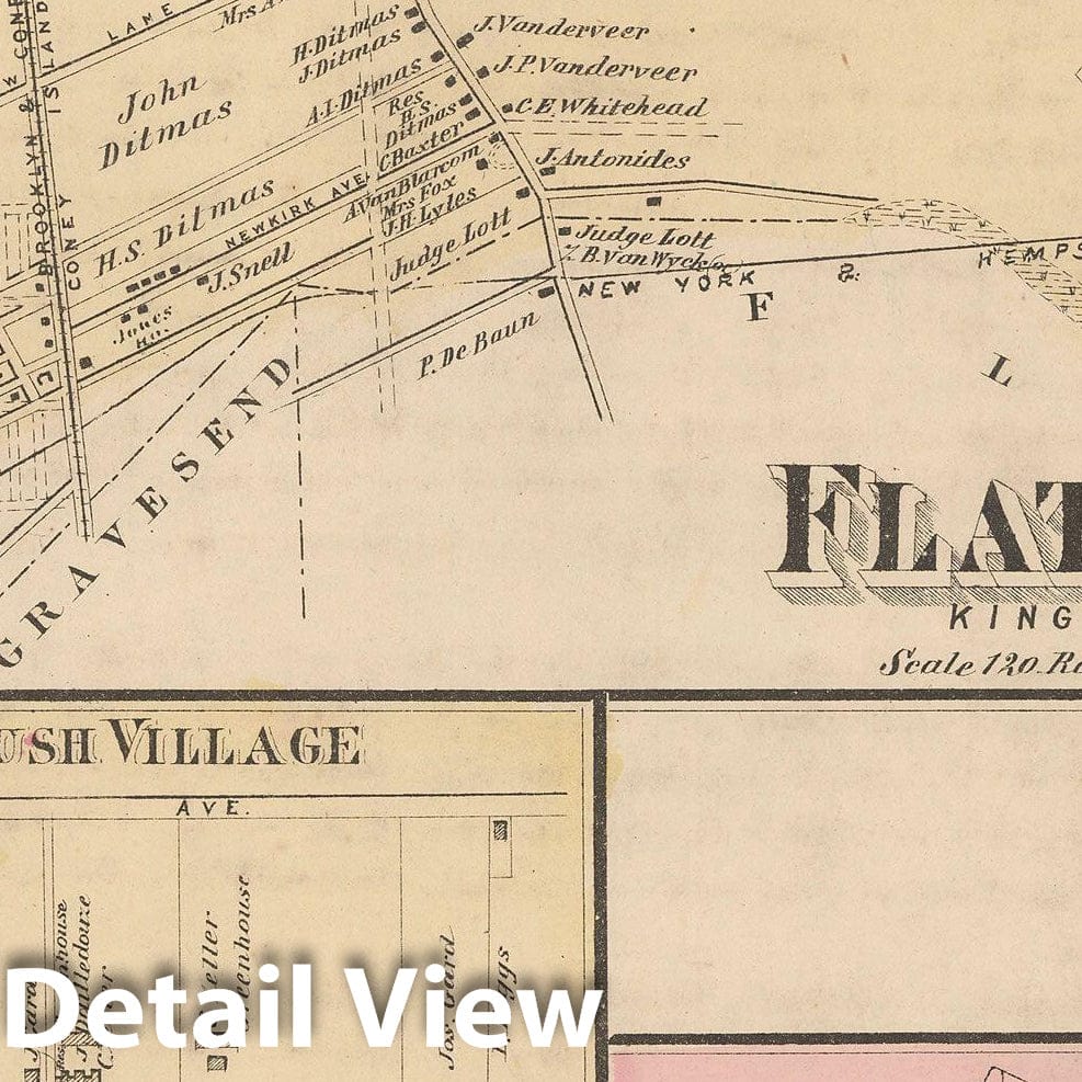 Historic Map : Atlas of Long Island, New York, Brooklyn & Flatbush & Queens 1873 , Vintage Wall Art