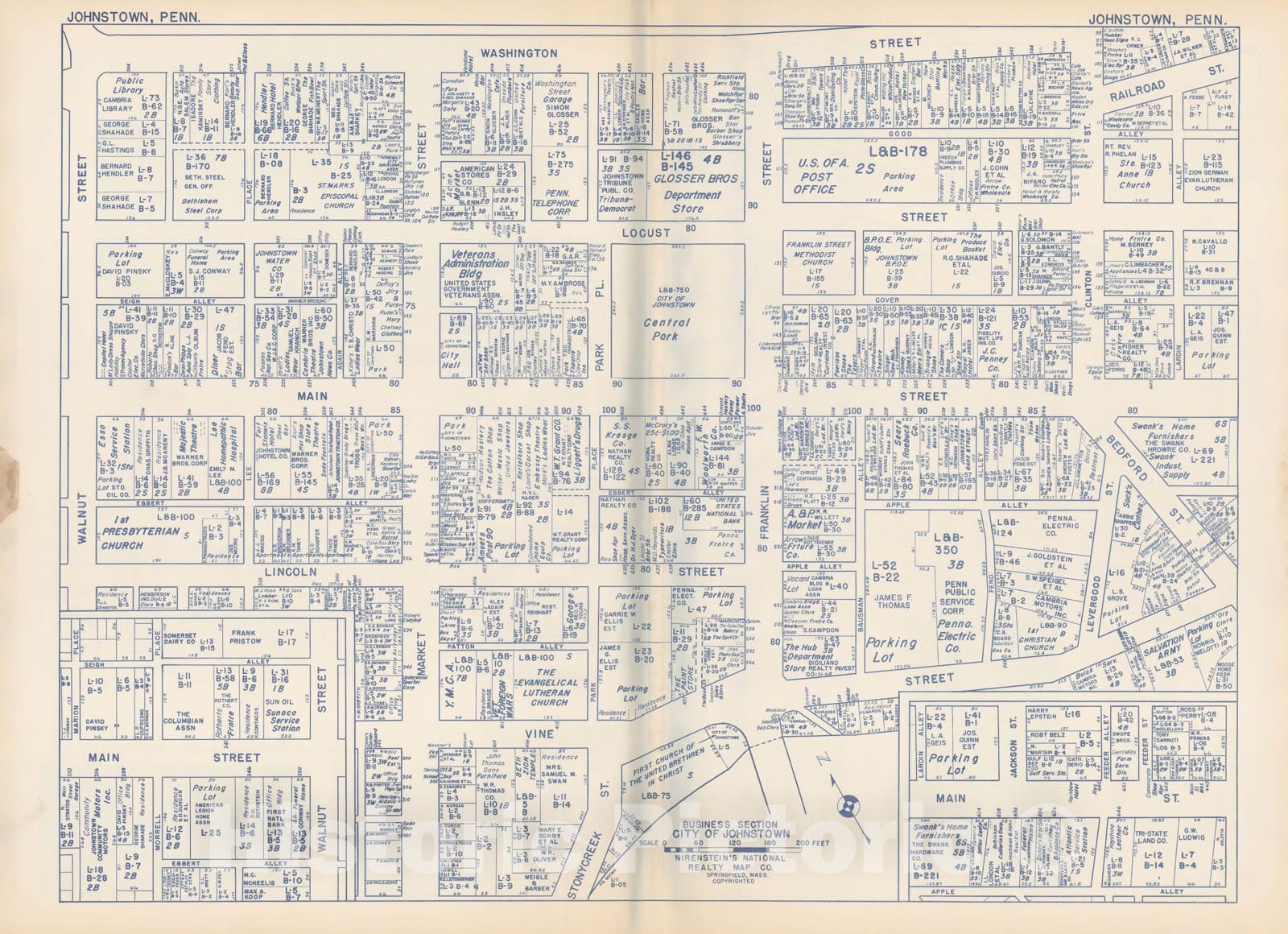 Historic Map : States of PA, VA & WV, Johnstown 1950 , Nirenstein's Real Estate Atlas , Vintage Wall Art