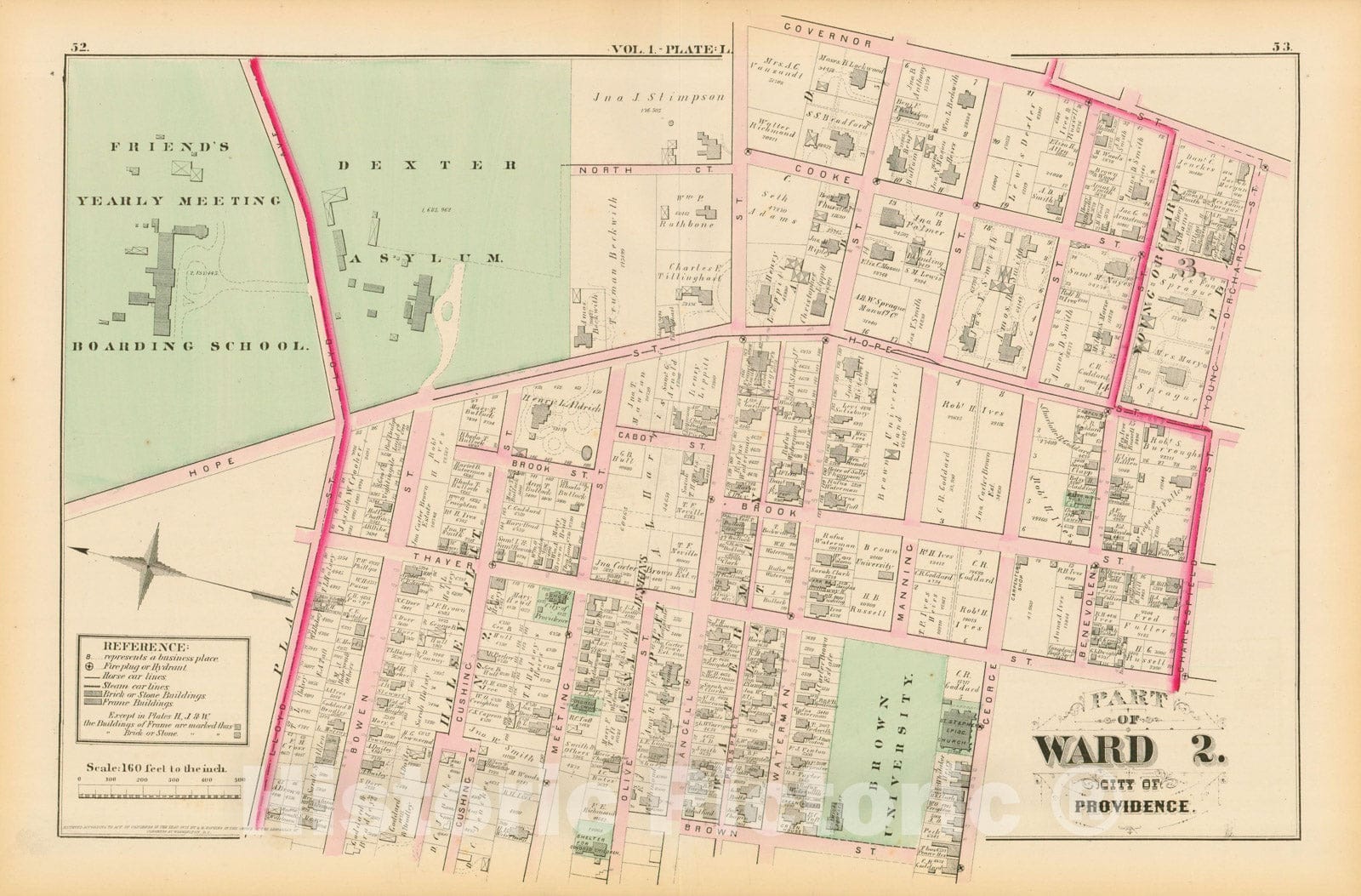 Historic Map : City Atlas of Providence Rhode Island by Wards, Volume I, Providence 1875 Plate L , Vintage Wall Art