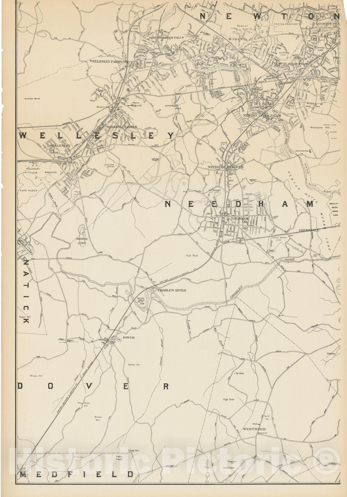 Historic Map : Map of Metropolitan Boston - SW Quad - 1900 , Northeast U.S. State & City Maps , Vintage Wall Art