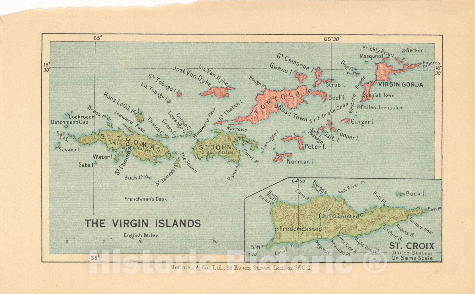 Historic Map : Pocket Guide to the West Indies, Virgin Islands 1939 , Vintage Wall Art