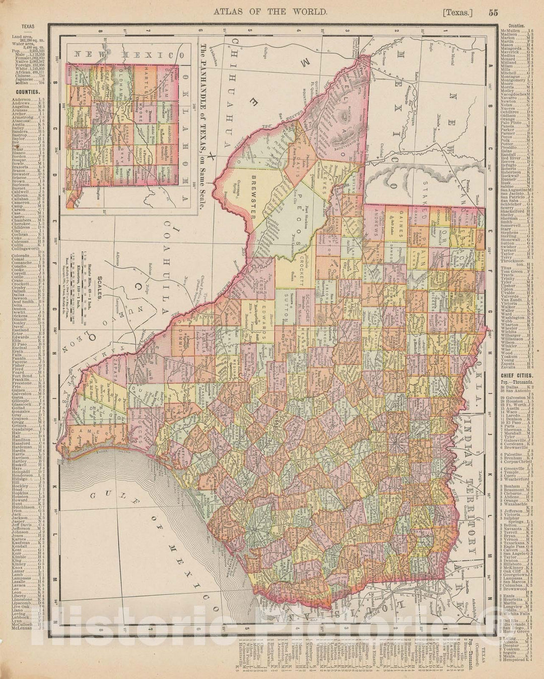 Historic Map : Texas 1900 , Universal Atlas World , Vintage Wall Art