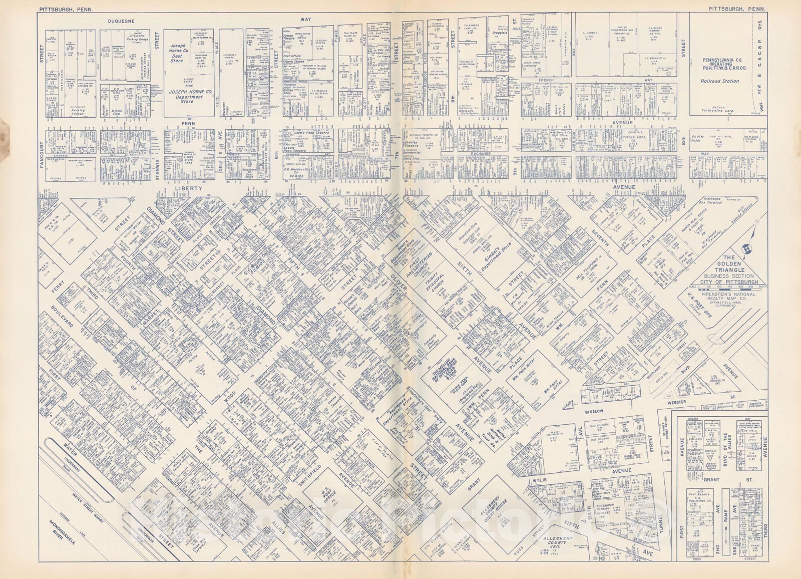 Historic Map : States of PA, VA & WV, Pittsburgh 1950 , Nirenstein's Real Estate Atlas , Vintage Wall Art