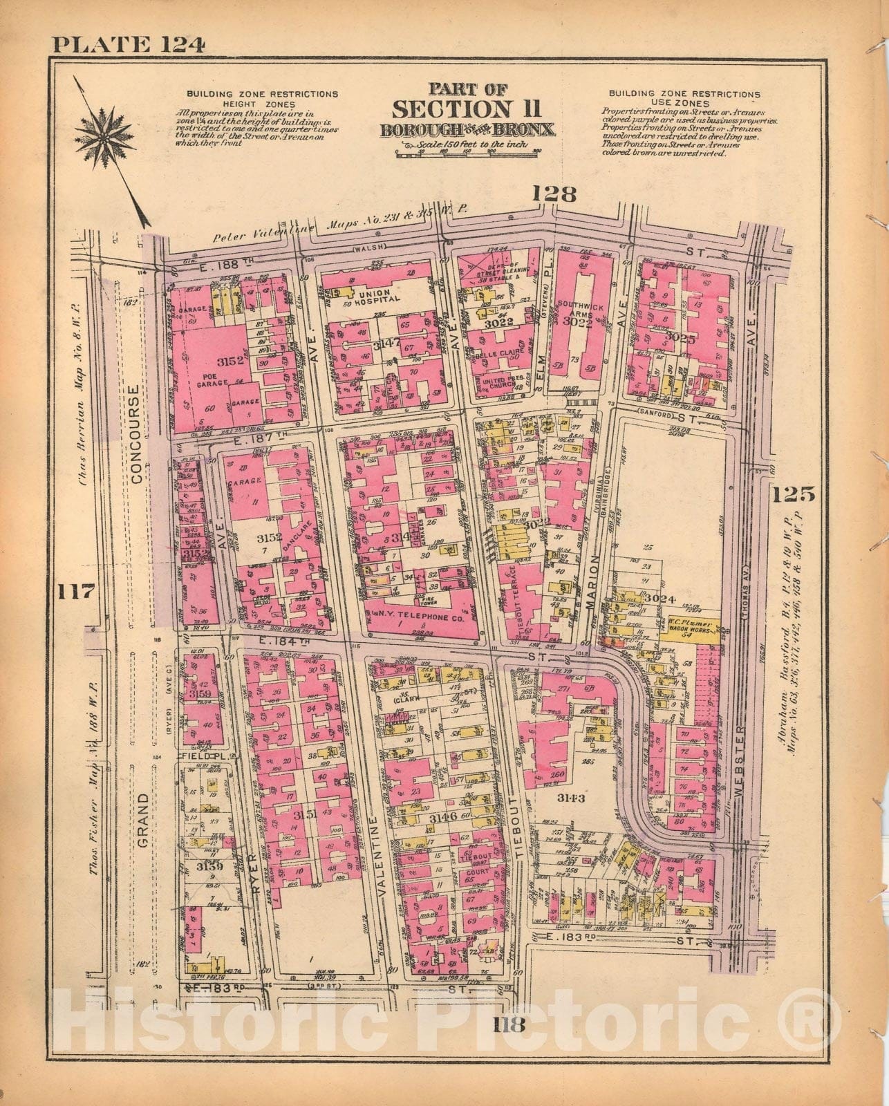 Historic Map : Borough of The Bronx, Sections 9-13, The Bronx 1928 Plate 124 , Vintage Wall Art