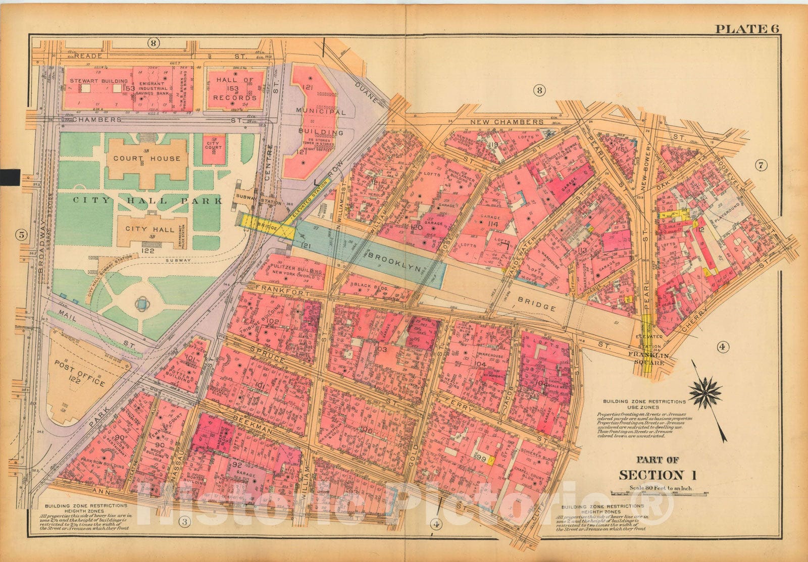 Historic Map : Atlas City of New York, Borough of Manhattan, Volume One, Battery to 14th Street, Manhattan 1922 Plate 006 , Vintage Wall Art