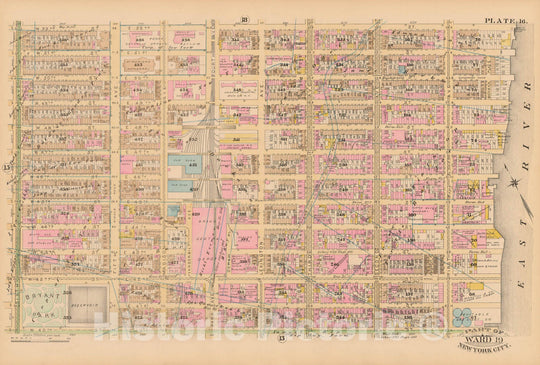 Historic Map : Manhattan & New York City 1885 Plate 016 , Robinson's Atlas City of New York , Vintage Wall Art