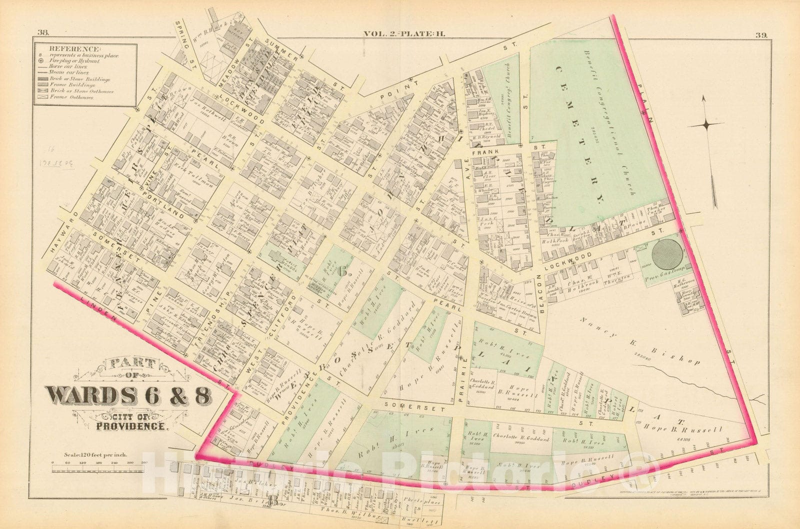 Historic Map : City Atlas of Providence Rhode Island by Wards, Volume II, Providence 1875 Plate H , Vintage Wall Art