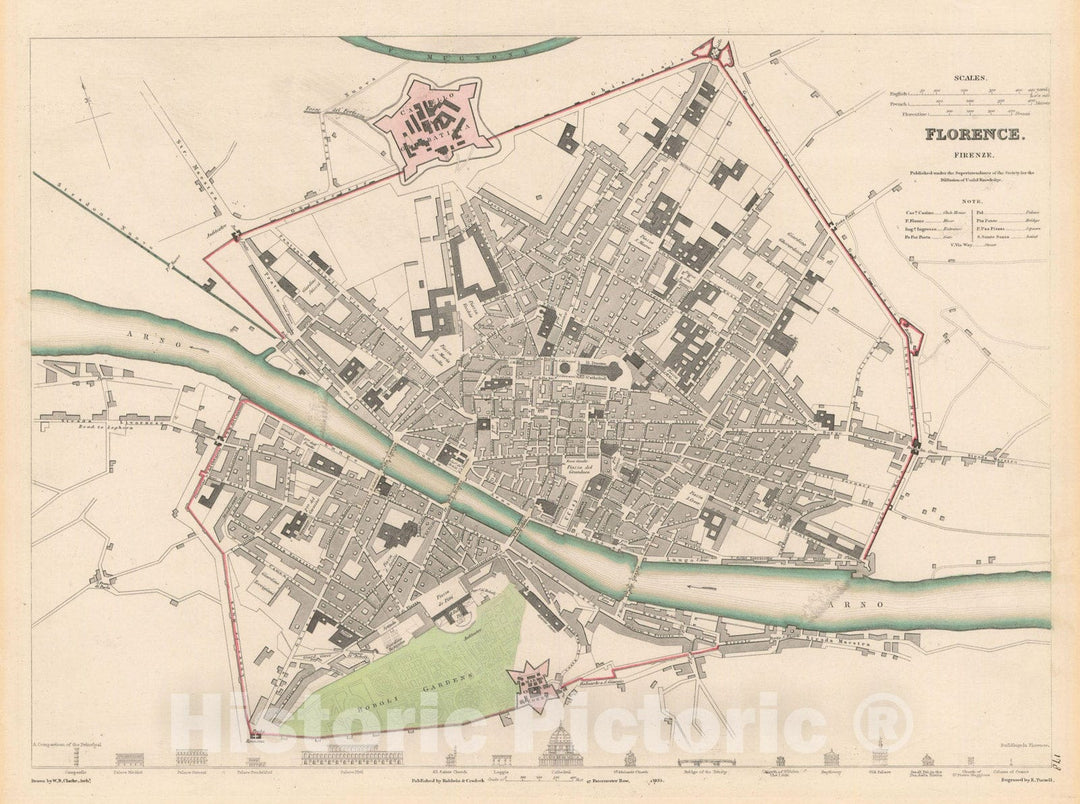 Historic Map : Europe, Firenze & Florence 1835 , Vintage Wall Art