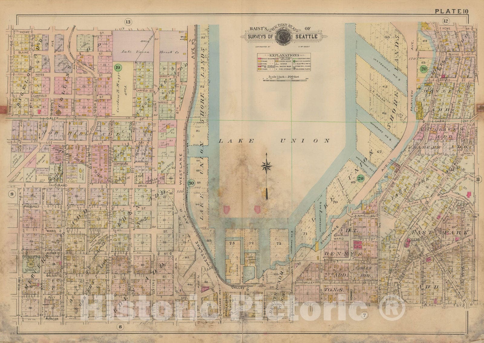 Historic Map : Real Estate Atlas of Surveys of Seattle, Seattle 1912 Plate 010 , Vintage Wall Art