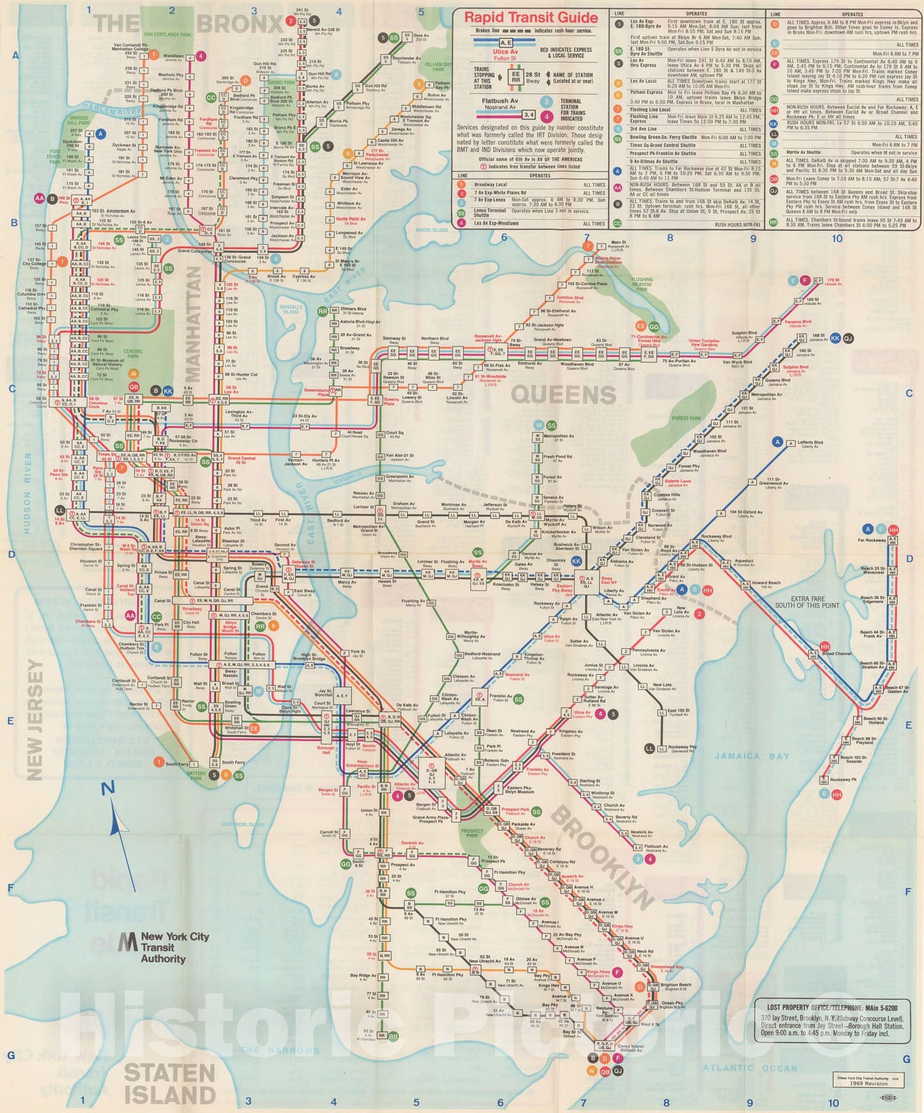 Historic Map : New York City Transit Maps, NYC Rapid Transit Map 1969 Railroad Catography , Vintage Wall Art