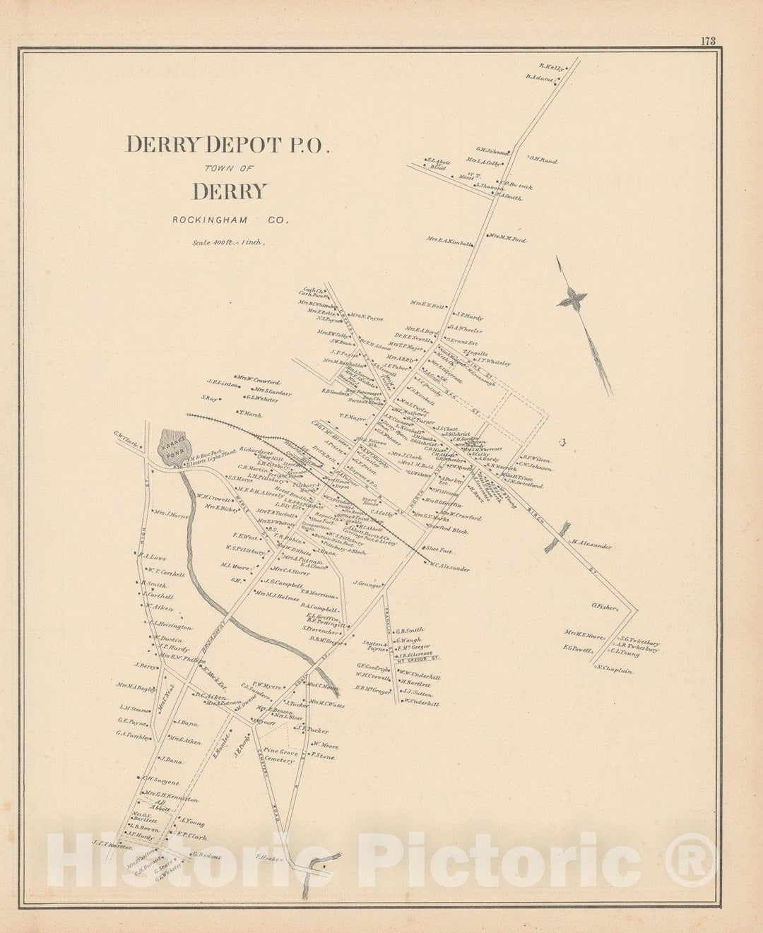 Historic Map : Derry 1892 , Town and City Atlas State of New Hampshire , Vintage Wall Art