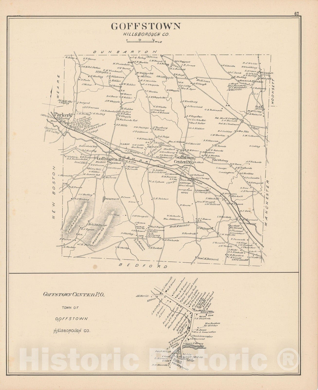 Historic Map : Goffstown 1892 , Town and City Atlas State of New Hampshire , Vintage Wall Art