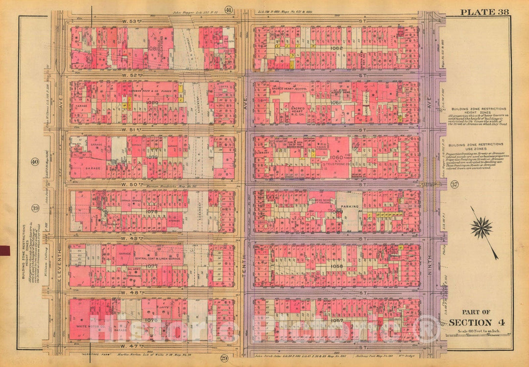 Historic Map : Atlas City of New York, Borough of Manhattan, Volume Two, 14th Street to 59th Street, Manhattan 1928 Plate 038 , Vintage Wall Art