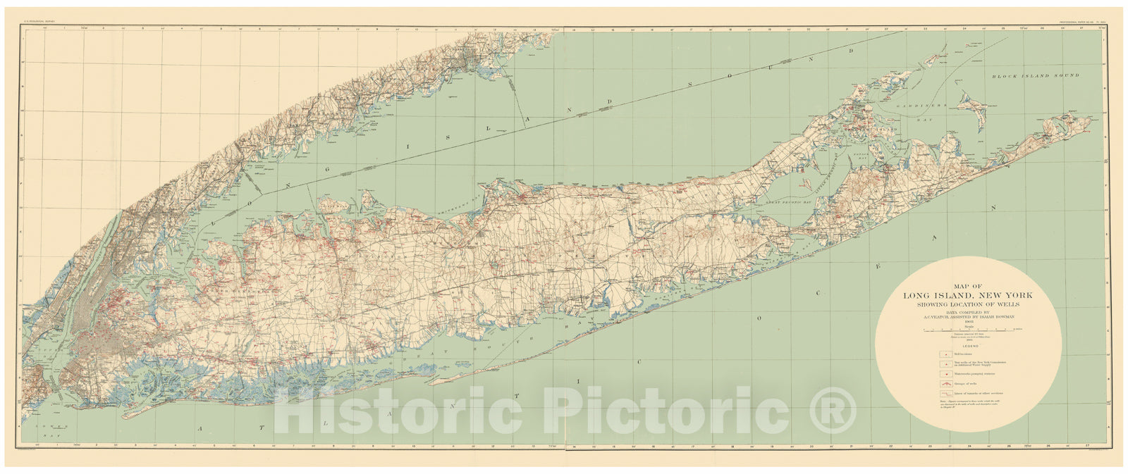 Historic Map : Long Island & New York City 1904 Topographic Map , Vintage Wall Art