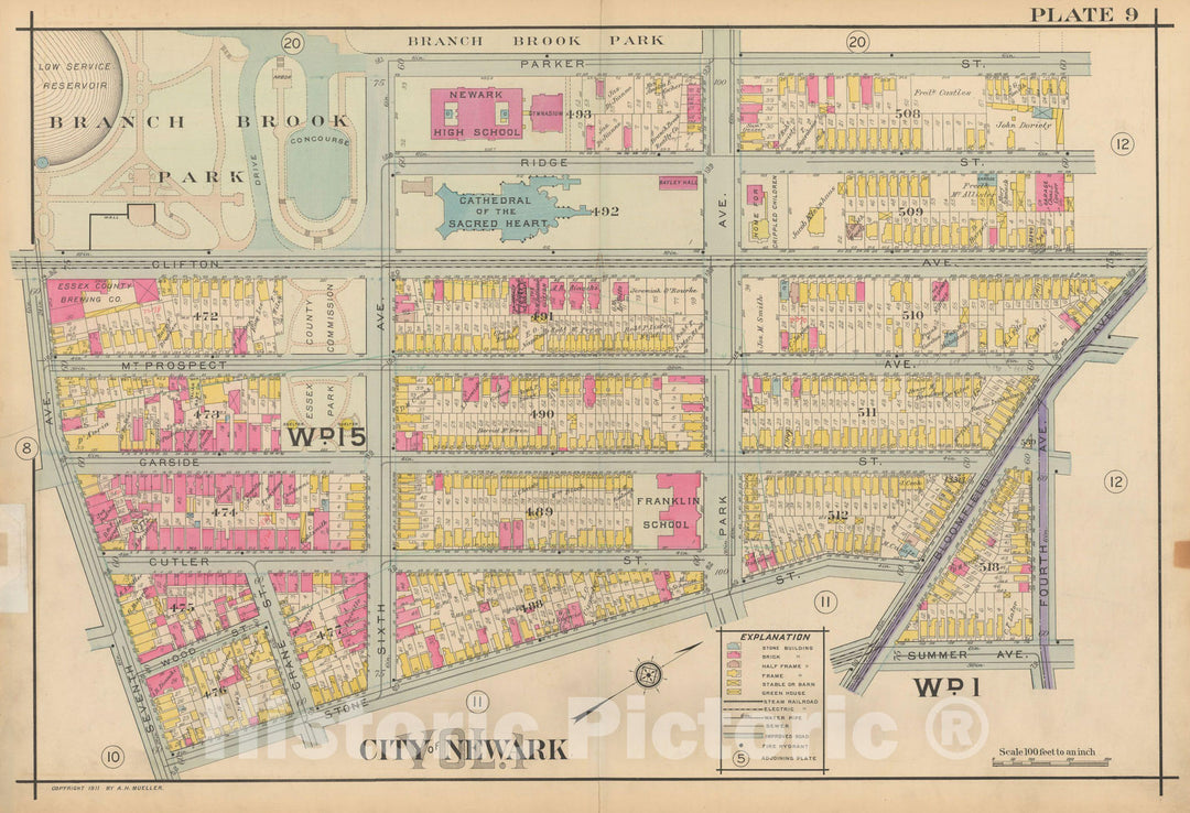 Historic Map : Atlas of Newark, Volume 1, Newark 1911 Plate 009 , Vintage Wall Art