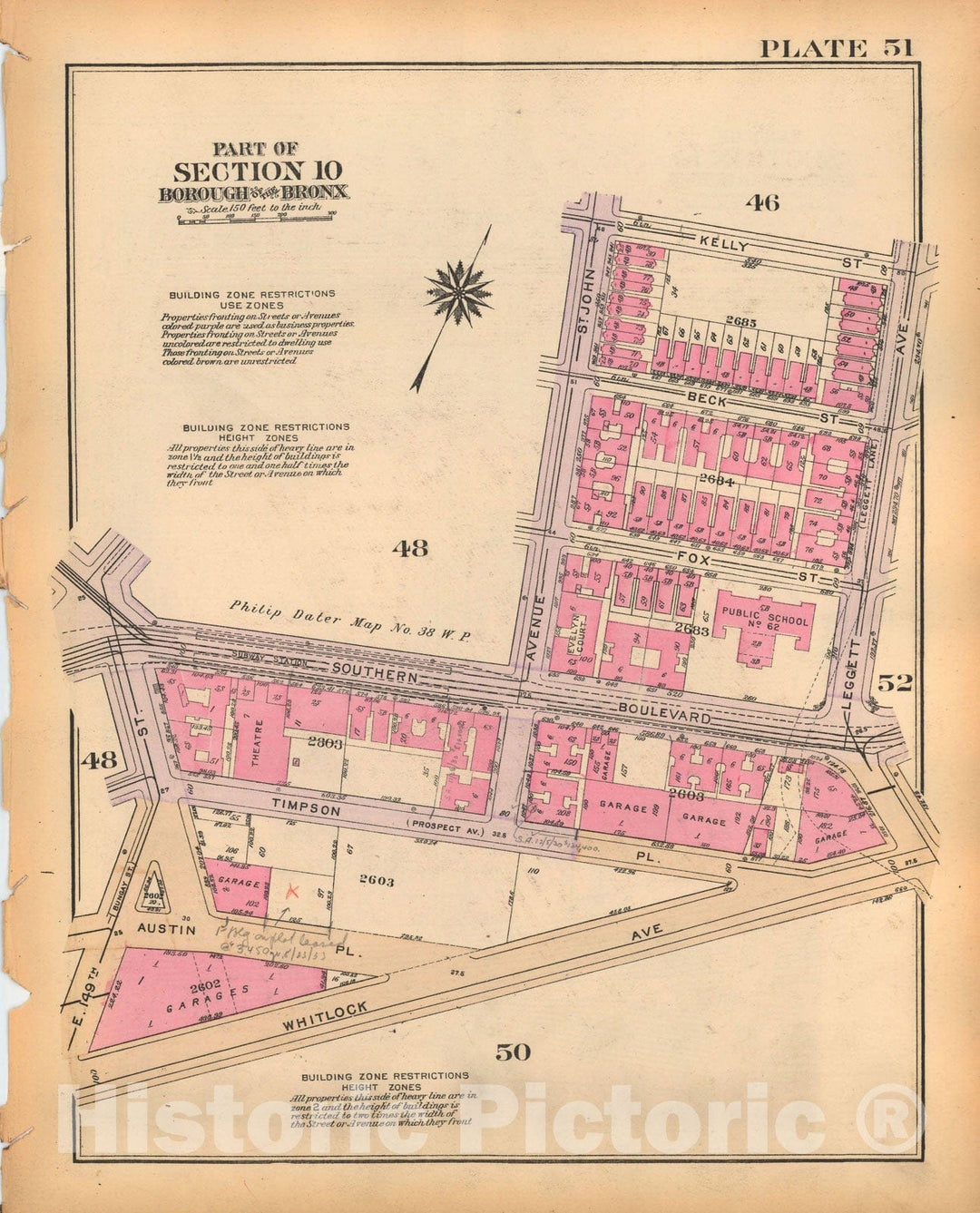 Historic Map : Borough of The Bronx, Sections 9-13, The Bronx 1928 Plate 051 , Vintage Wall Art