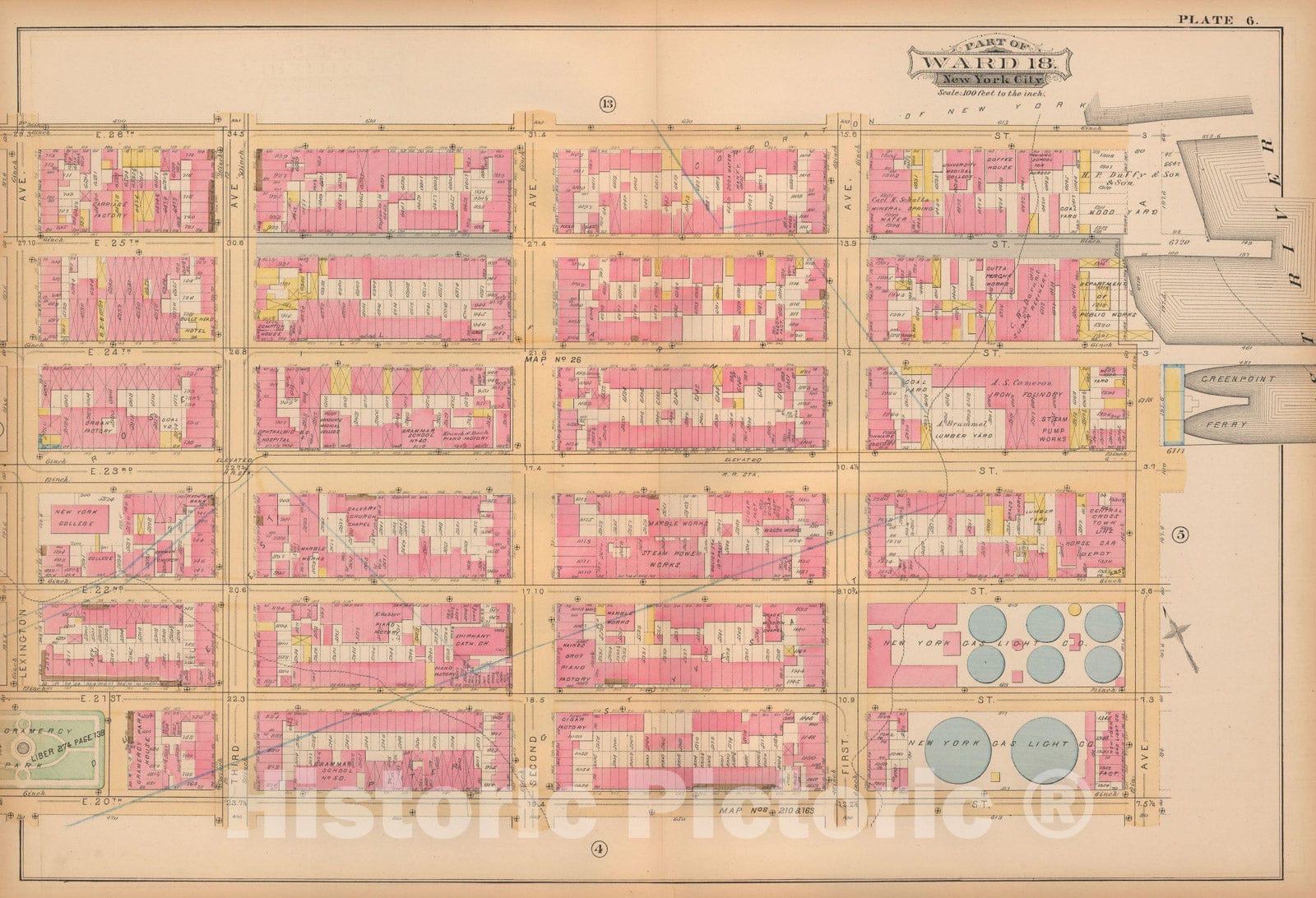 Historic Map : Atlas City of New York, Vol. 3; 16, Manhattan 1883 Plate 006 , Vintage Wall Art