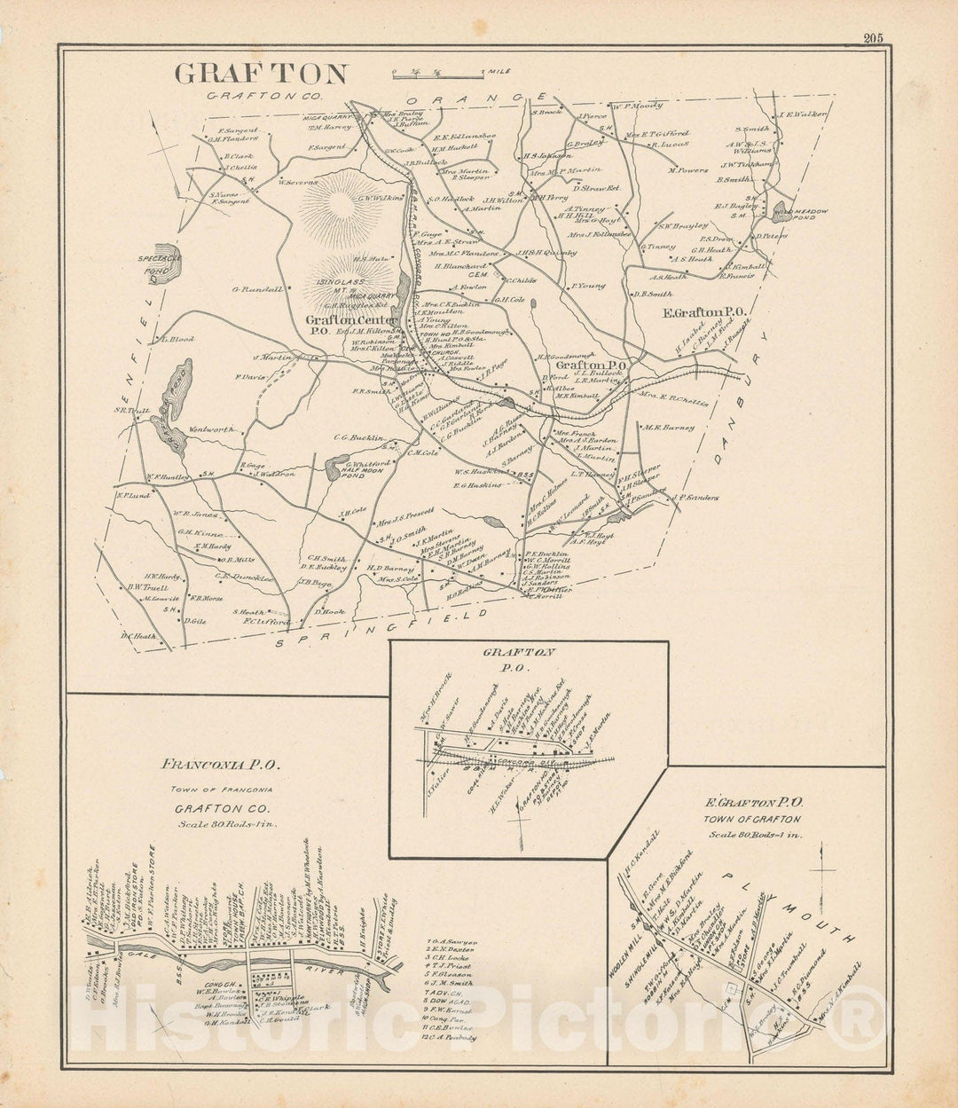 Historic Map : Franconia & Grafton 1892 , Town and City Atlas State of New Hampshire , Vintage Wall Art