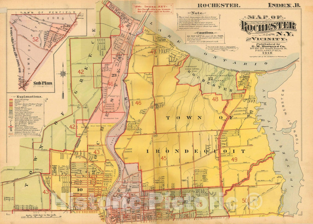 Historic Map : Plat Book of the City of Rochester New York and Vicinity, Rochester 1918 Index Plate , Vintage Wall Art