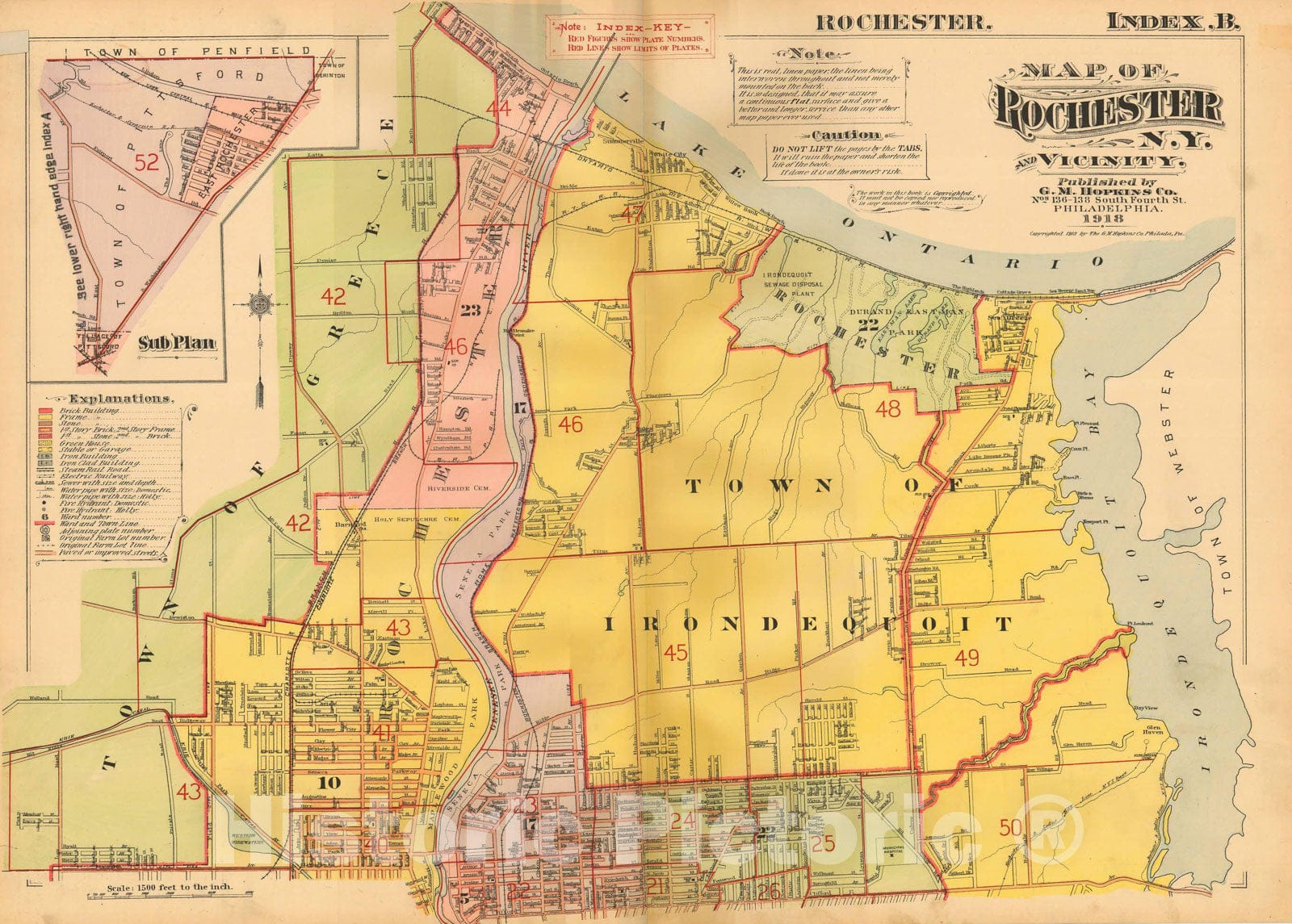 Historic Map : Plat Book of the City of Rochester New York and Vicinity, Rochester 1918 Index Plate , Vintage Wall Art