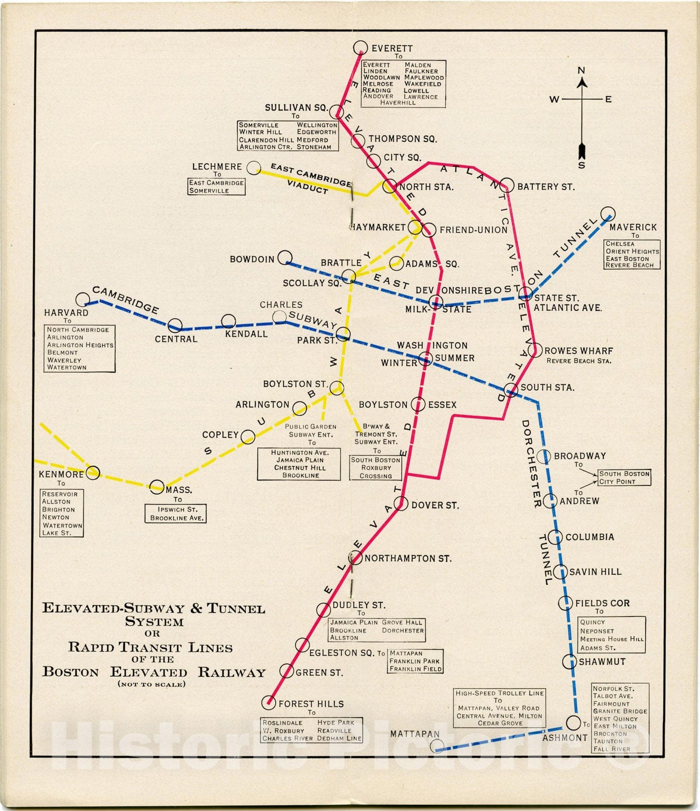 Historic Map : Greater Boston Transit Maps, Elevated, Tunnel and Rapid Transit Lines 1932 Railroad Catography , Vintage Wall Art