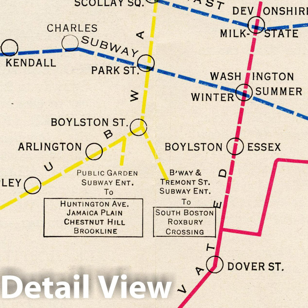 Historic Map : Greater Boston Transit Maps, Elevated, Tunnel and Rapid Transit Lines 1932 Railroad Catography , Vintage Wall Art