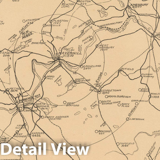 Historic Map : Electric Railways Leading from Haverhill, MA 1907 Transit Cartography , Vintage Wall Art