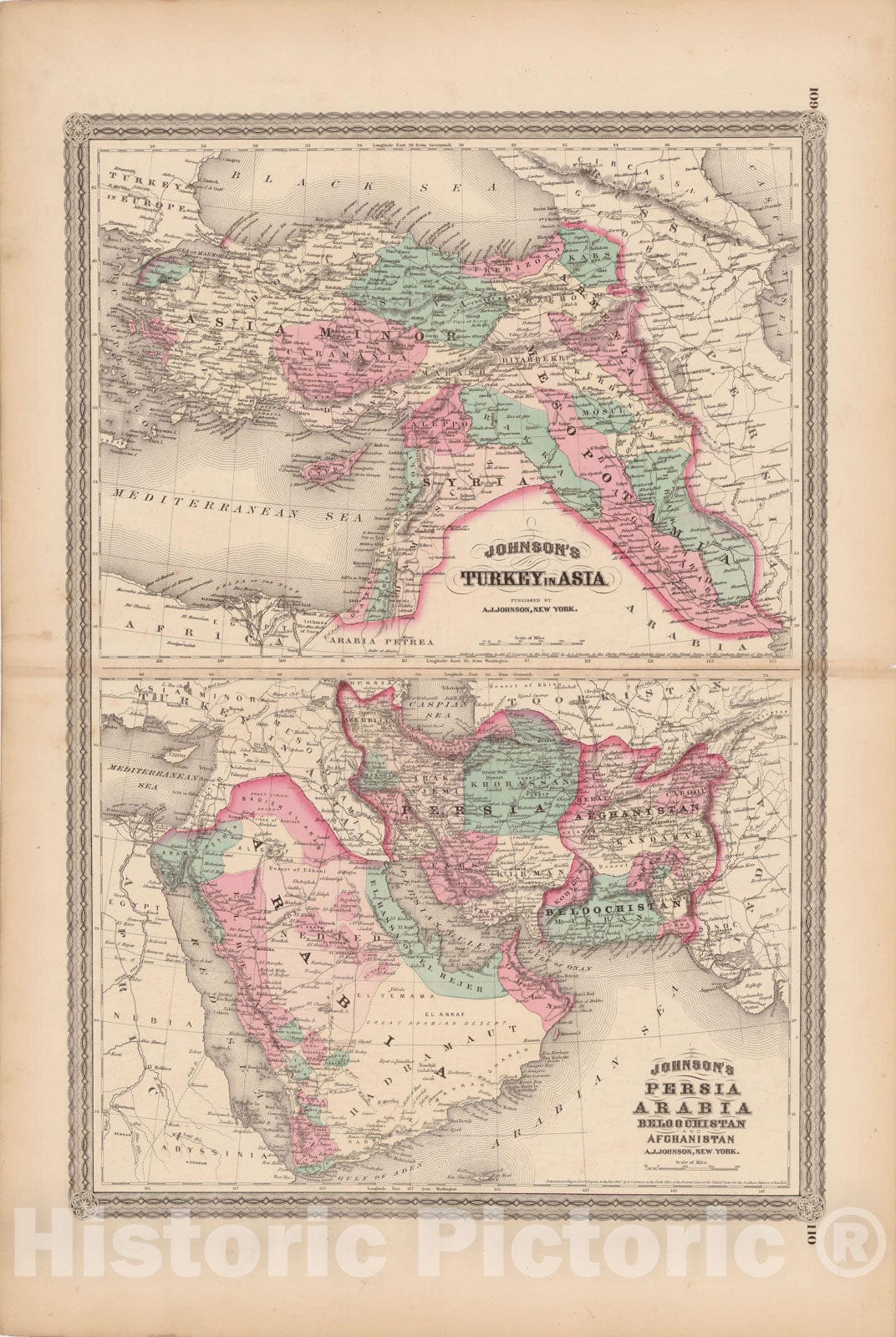 Historic Map : Family Atlas World, Turkey & Persia & Arabia & Afghanistan 1873 , Vintage Wall Art