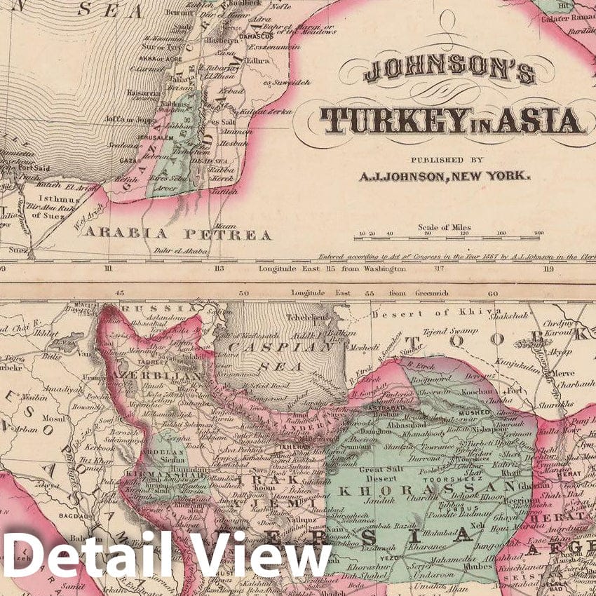 Historic Map : Family Atlas World, Turkey & Persia & Arabia & Afghanistan 1873 , Vintage Wall Art