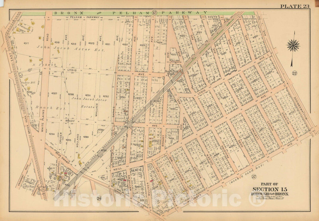 Historic Map : Atlas City of NY, Borough of The Bronx, Annexed District, The Bronx 1913 Plate 023 , Vintage Wall Art