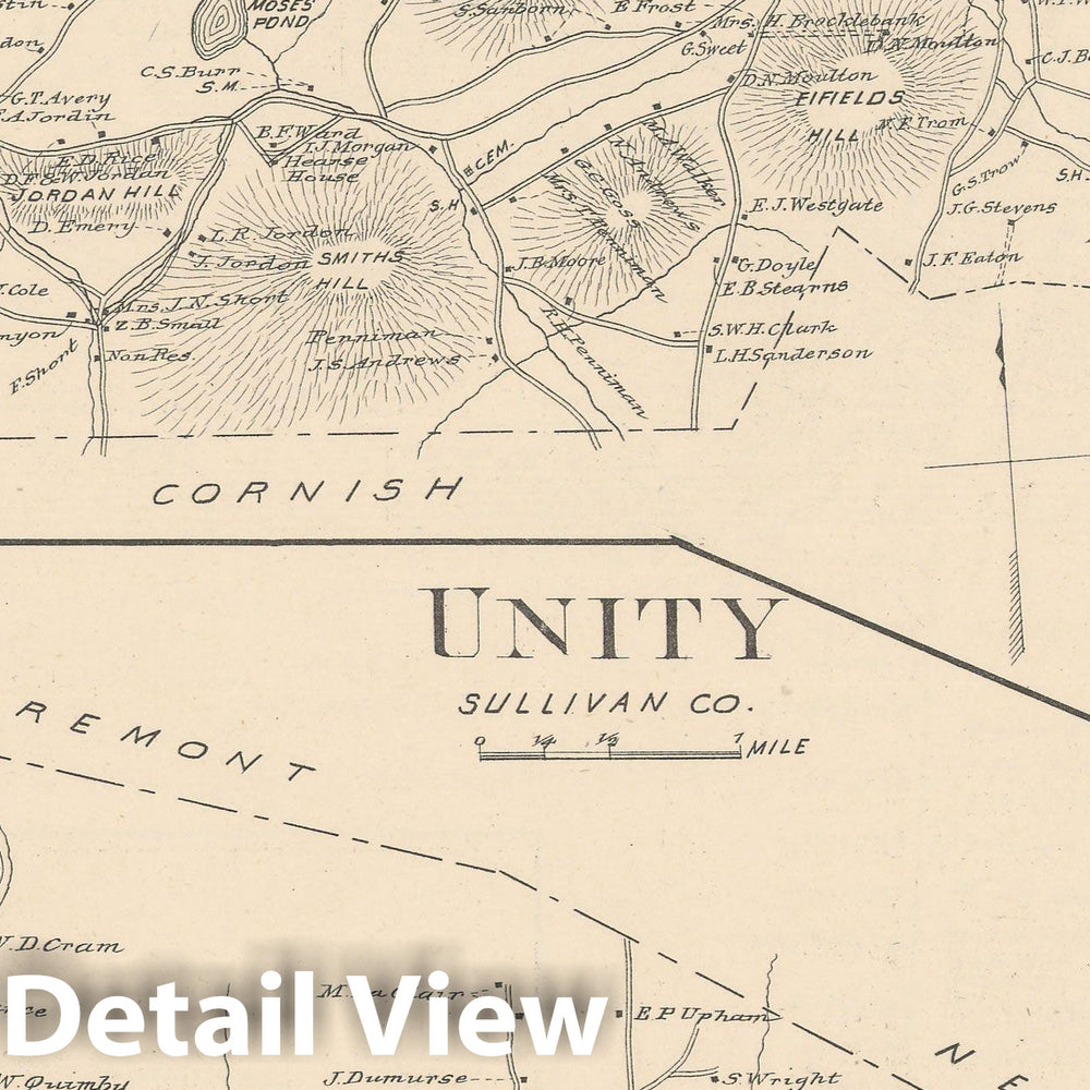 Historic Map : Plainfield & Unity 1892 , Town and City Atlas State of New Hampshire , Vintage Wall Art