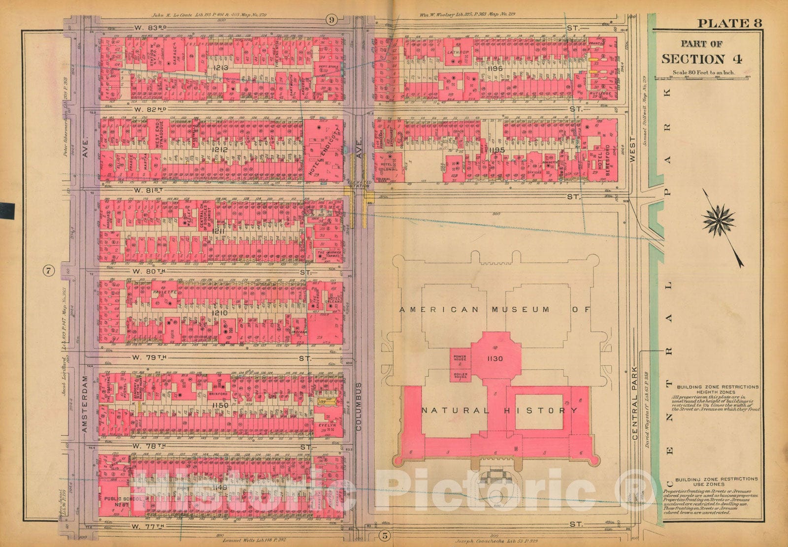 Historic Map : Atlas City of New York, Borough of Manhattan, Volume 3, 59th St to 110th St, Manhattan 1921 Plate 008 , Vintage Wall Art