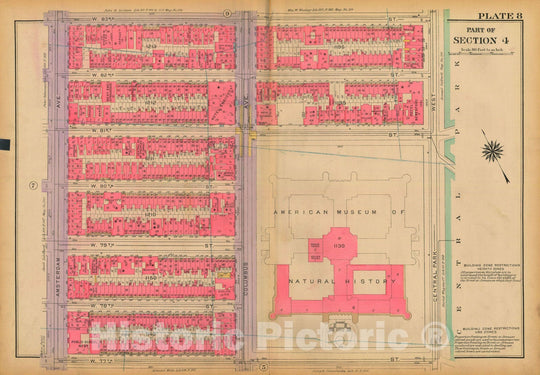 Historic Map : Atlas City of New York, Borough of Manhattan, Volume 3, 59th St to 110th St, Manhattan 1921 Plate 008 , Vintage Wall Art