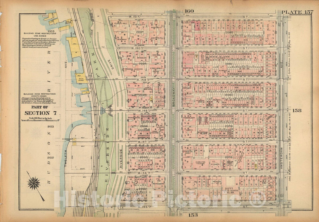 Historic Map : Land Book of the Borough of Manhattan, City of NY, Manhattan 1925 Plate 157 , Vintage Wall Art