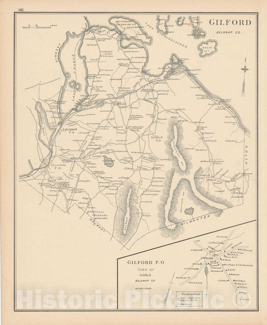 Historic Map : Gilford 1892 , Town and City Atlas State of New Hampshire , v2, Vintage Wall Art