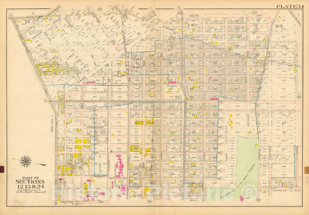 Historic Map : Vol. 2, Brooklyn 1907 Plate 034 , Atlas Borough of Brooklyn , Vintage Wall Art