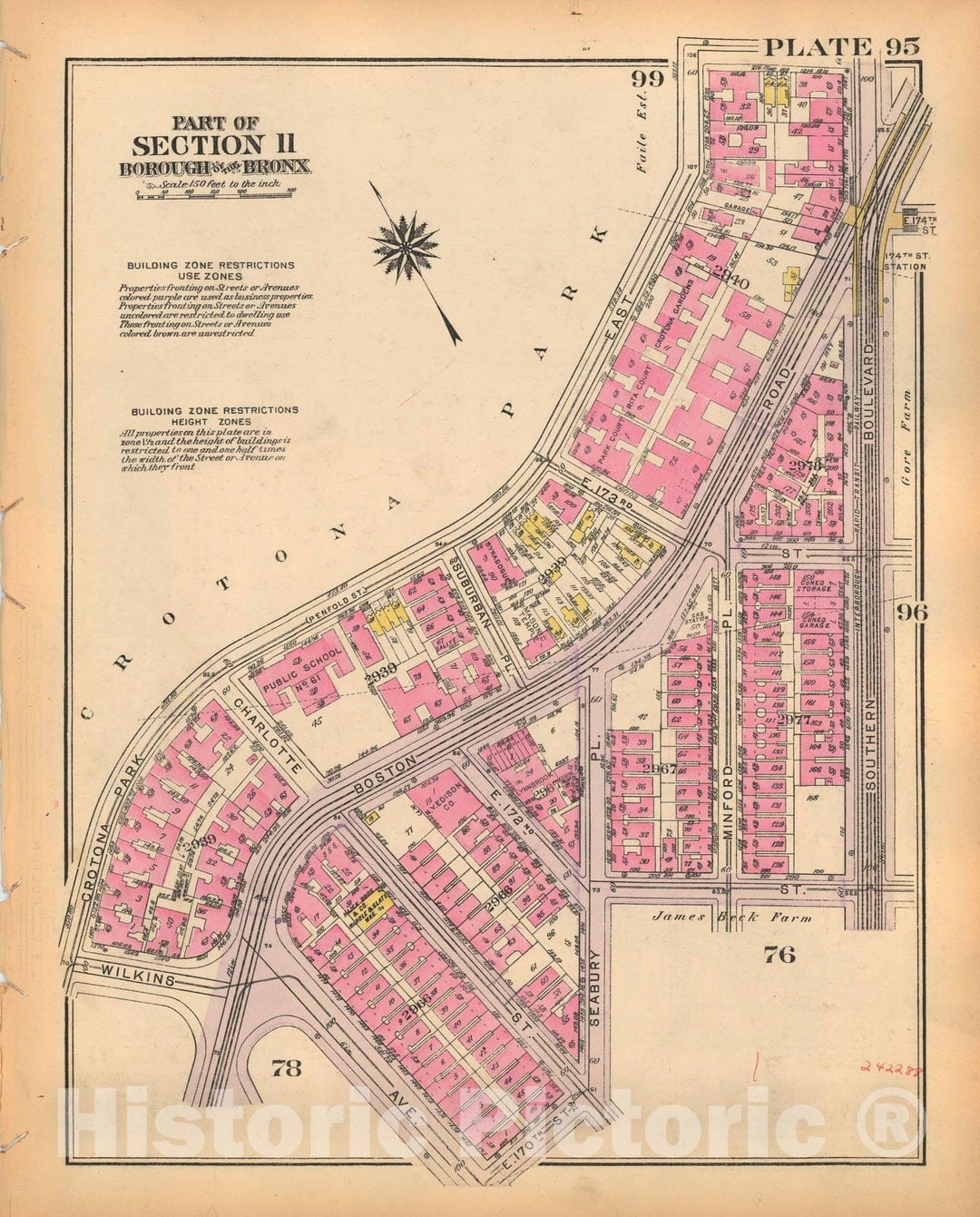 Historic Map : Borough of The Bronx, Sections 9-13, The Bronx 1928 Plate 095 , Vintage Wall Art