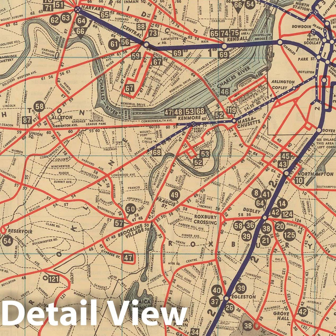 Historic Map : Greater Boston Transit Maps, Boston Elevated Railway System Route Map No. 2 1937 Railroad Catography , Vintage Wall Art