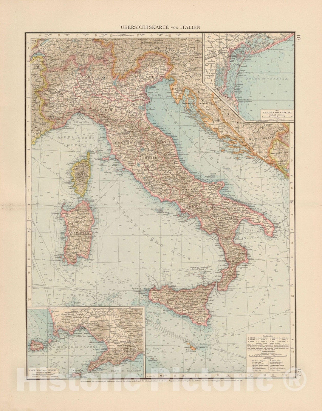 Historic Map : Italy 1899 , Andrees Allgemeiner Handatlas , v4, Vintage Wall Art