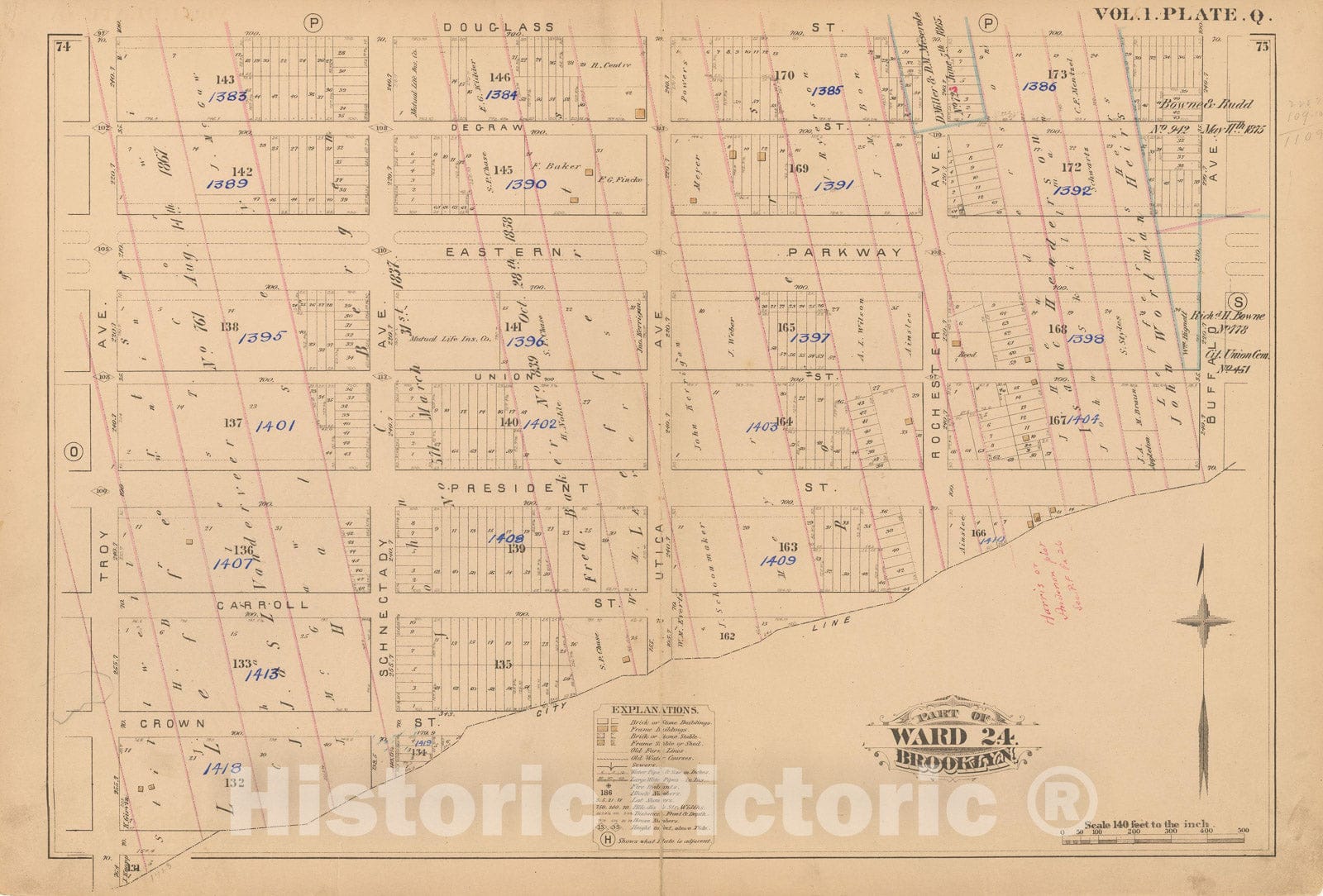 Historic Map : Atlas of Brooklyn Vol. 1, Brooklyn 1880 Plate Q , Vintage Wall Art