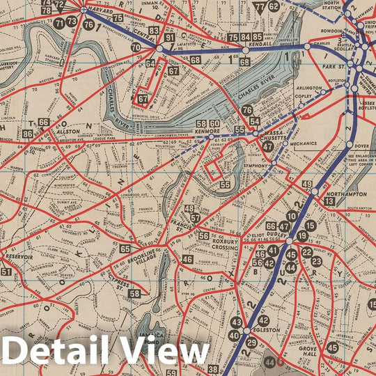 Historic Map : Greater Boston Transit Maps, Boston Elevated Railway System Route Map No. 6 1943 Railroad Catography , Vintage Wall Art