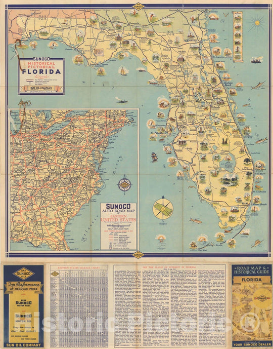 Historic Map : Historical Pictorial Florida 1960 , Vintage Wall Art