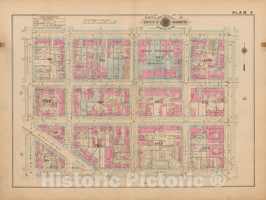 Historic Map : Atlas of Washington D.C. Volume 1 (Inner NW), Washington 1939 Plate 009 , Vintage Wall Art