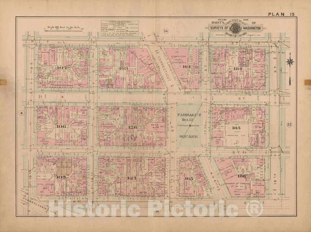 Historic Map : Atlas of Washington D.C. Volume 1 (Inner NW), Washington 1939 Plate 015 , Vintage Wall Art