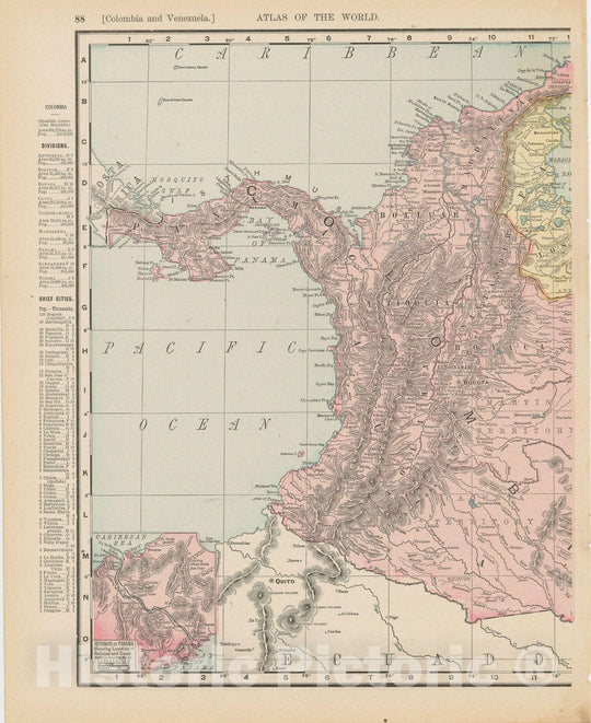 Historic Map : Colombia & Panama 1900 , Universal Atlas World , Vintage Wall Art