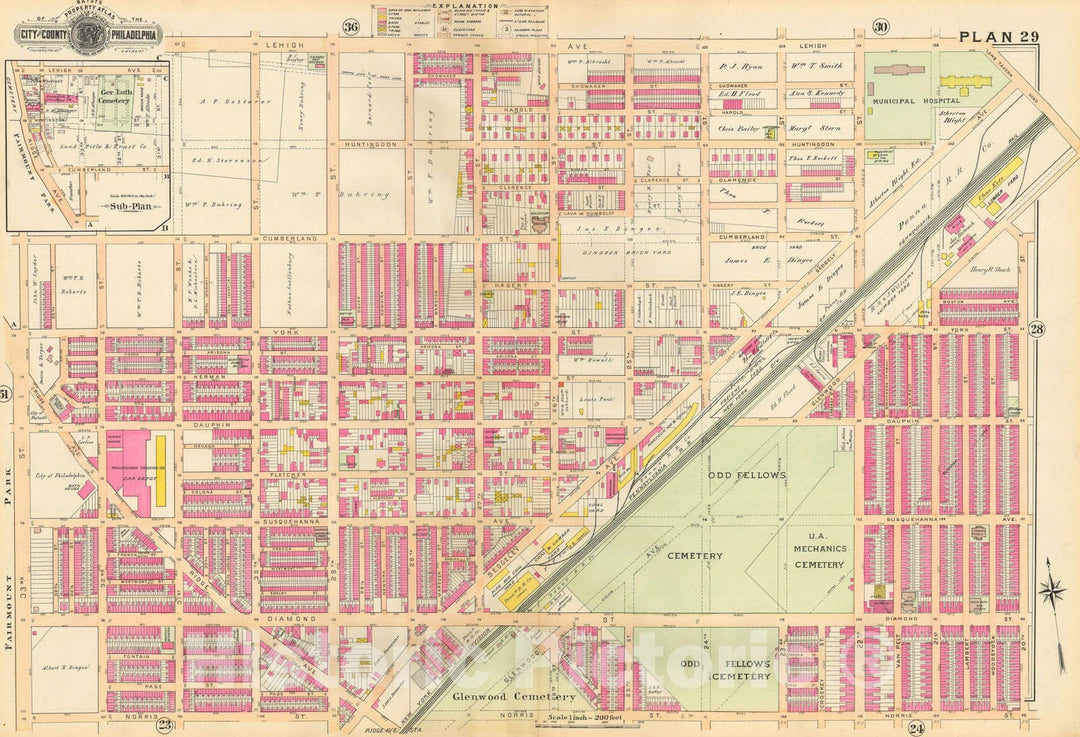 Historic Map : Baist's Property Atlas of Philadelphia, Philadelphia 1895 Plate 029 , Vintage Wall Art